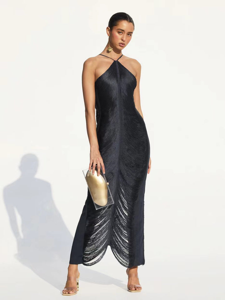 Damen Langkleid mit raffiniertem Schlitz und elegantem Kragen Echo Archiv