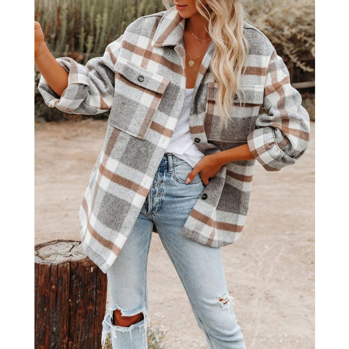 Damen Oversize-Karo-Hemdjacke mit Brusttaschen und weichem Flanell Echoarchiv