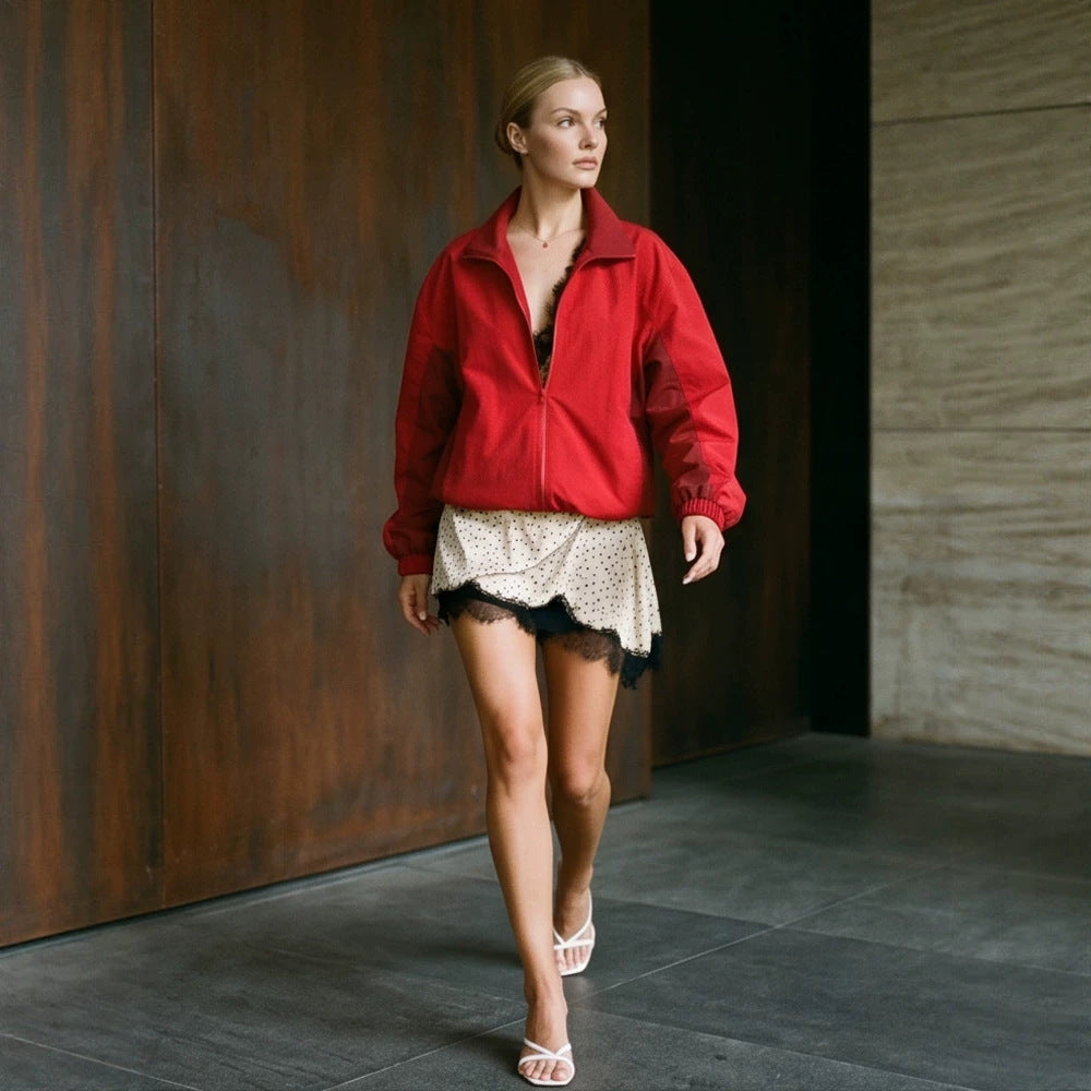 Damen Leichter Boxy-Windbreaker mit Stehkragen und elastischem Saum Echoarchiv