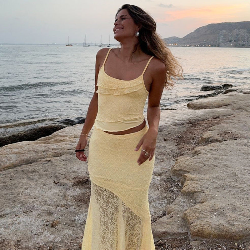 Damen Elegantes Maxikleid mit Längsnaht und Spaghettiträgern Echo Archiv