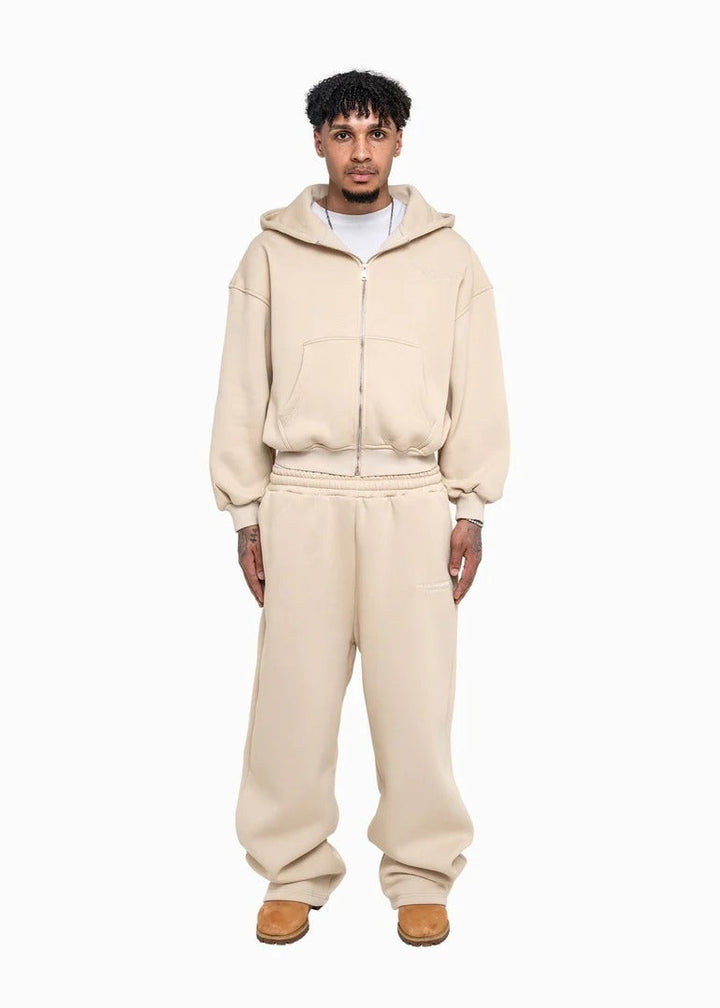 Herren lässiges Reißverschluss-Hoodie- und Palazzohose-Set mit dropped-shoulder Silhouette – Cavarno