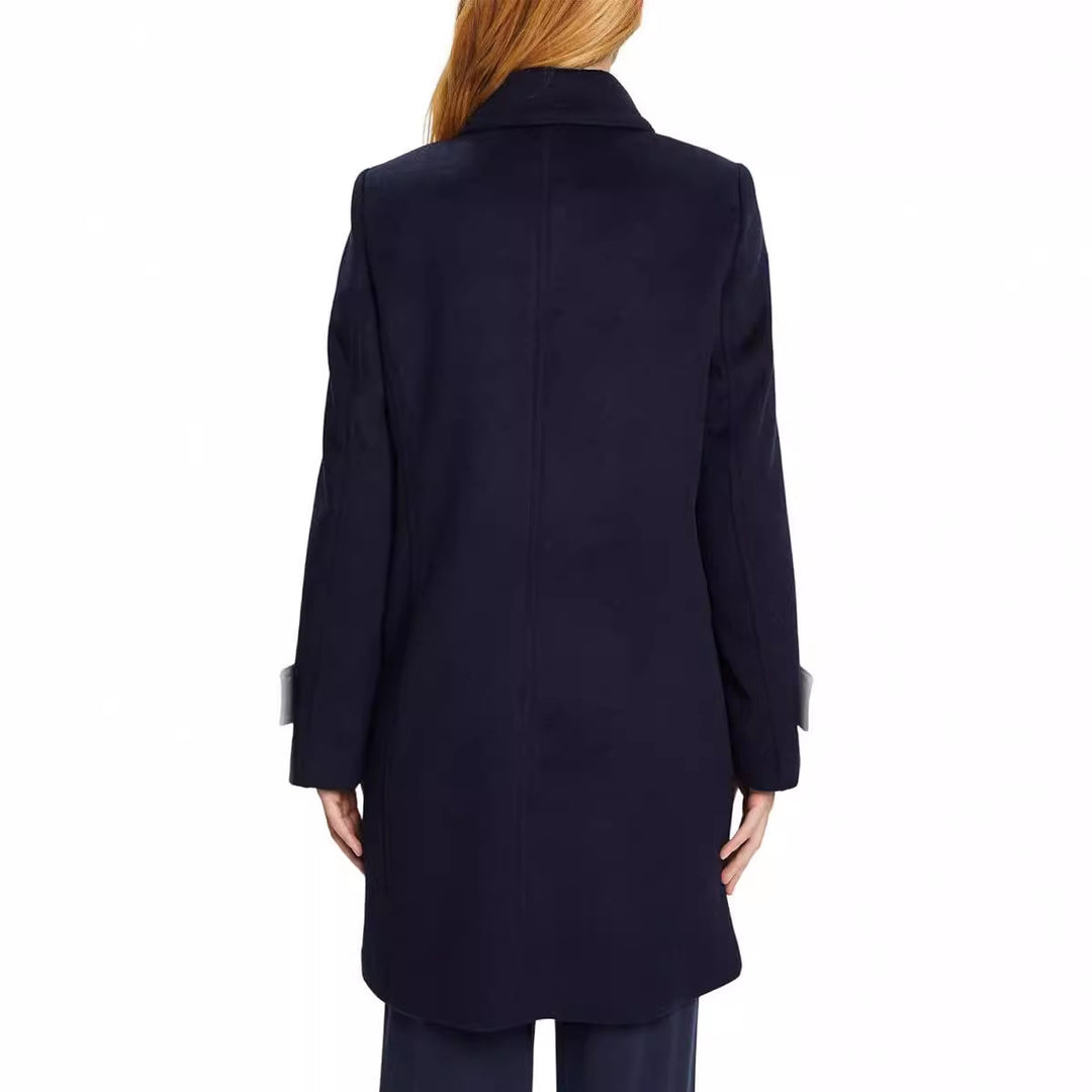 Damen Midilanger Doppelreihiger Marineinspirierter Wollmix-Peacoat mit Pattentaschen Echoarchiv