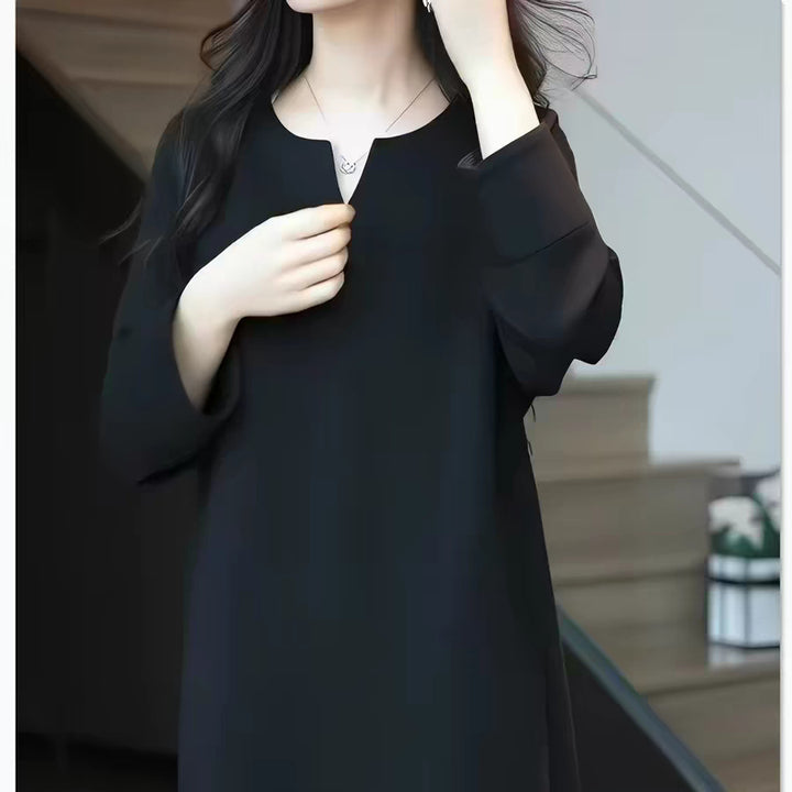 Damen Schlichtes Midikleid mit V-Schlitz, dreiviertel-Ärmeln und geradem Fall Echoarchiv