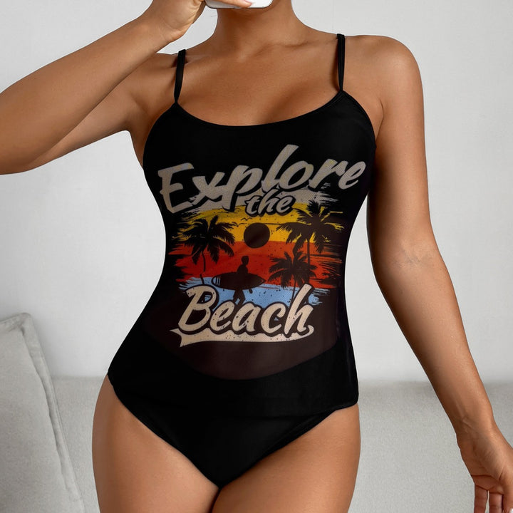 Damen Strandtop mit buntem Grafikdesign und passendem Bikiniunterteil Echo Archiv