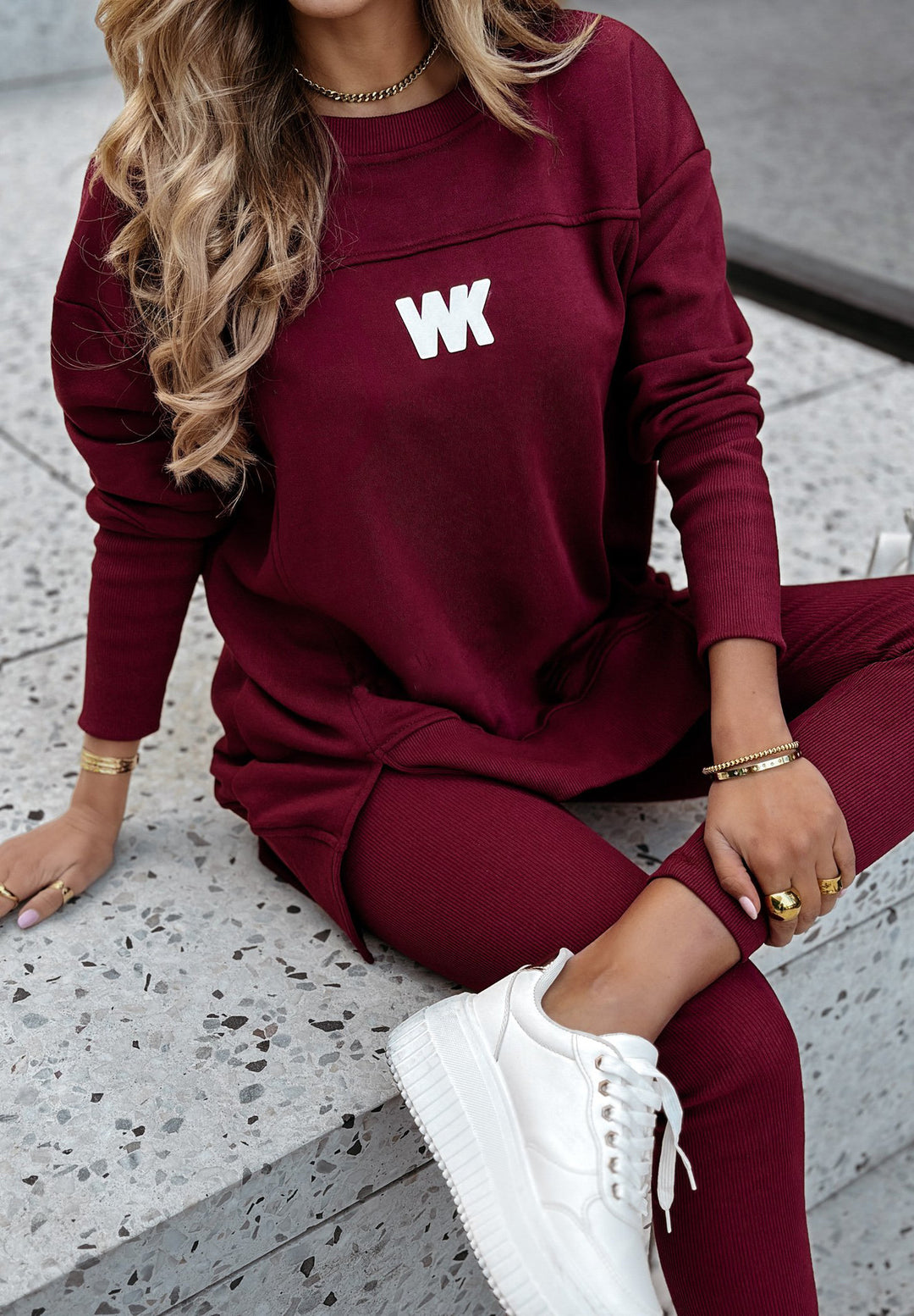 Damen nan Oversize-Longsweatshirt mit seitlichen Schlitzen und highwaist Ripp-Leggings Set Echo Archiv