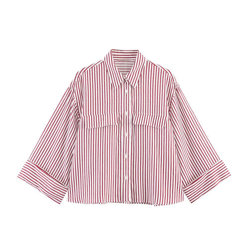 Damen gestreifte Bluse mit voluminösen Ärmeln und praktischen Taschen Echo Archiv