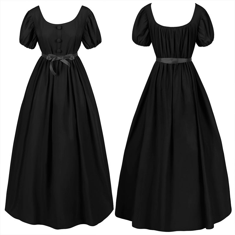 Damen romantisches Maxikleid mit Carmen-Ausschnitt, Puffärmeln, tailliertem Mieder und seitlicher Raffung – Valéora