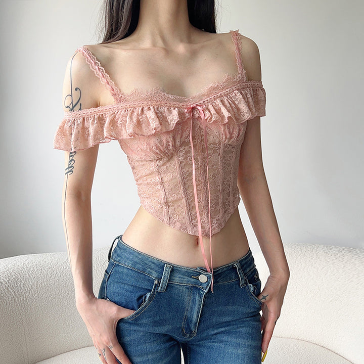 Damen Spitzenoberteil mit Rüschendetails und verstellbaren Trägern Echo Archiv