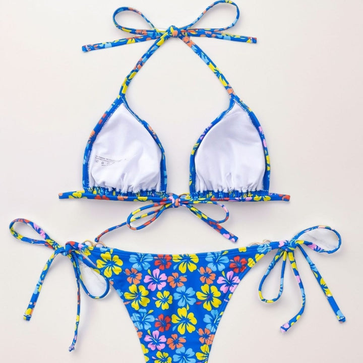 Damen Triangel-Bikini mit raffinierten Bindebändern und farbenfrohem Blumenmuster Echo Archiv