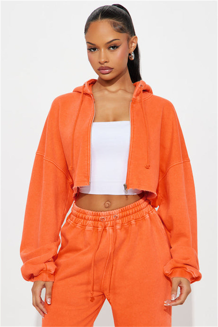 Damen nan Kapuzen-Crop-Top und weite Jogginghose Lounge-Set aus weichem Fleece Echo Archiv