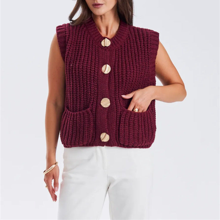 Damen Grobgestrickter Oversize Cardigan mit Zierknöpfen – Veloura