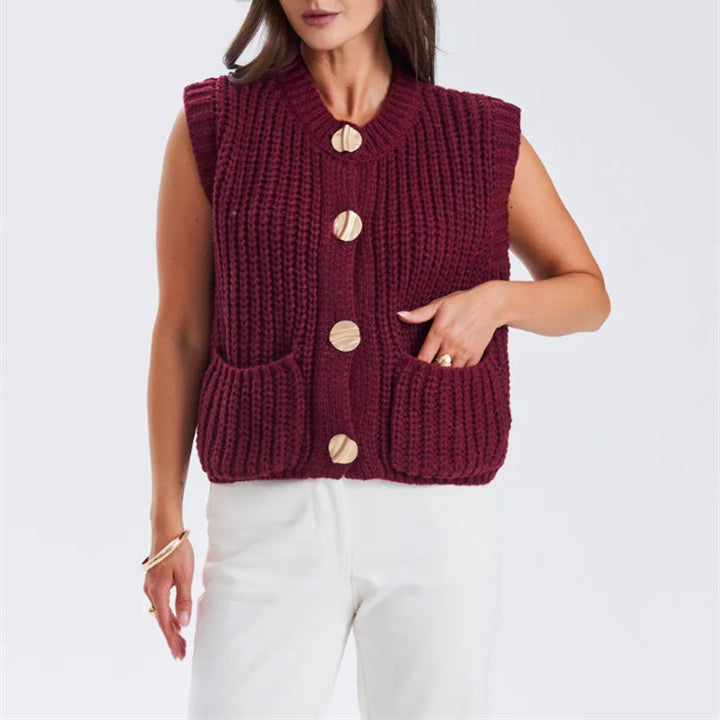 Damen Grobgestrickter Oversize Cardigan mit Zierknöpfen – Veloura