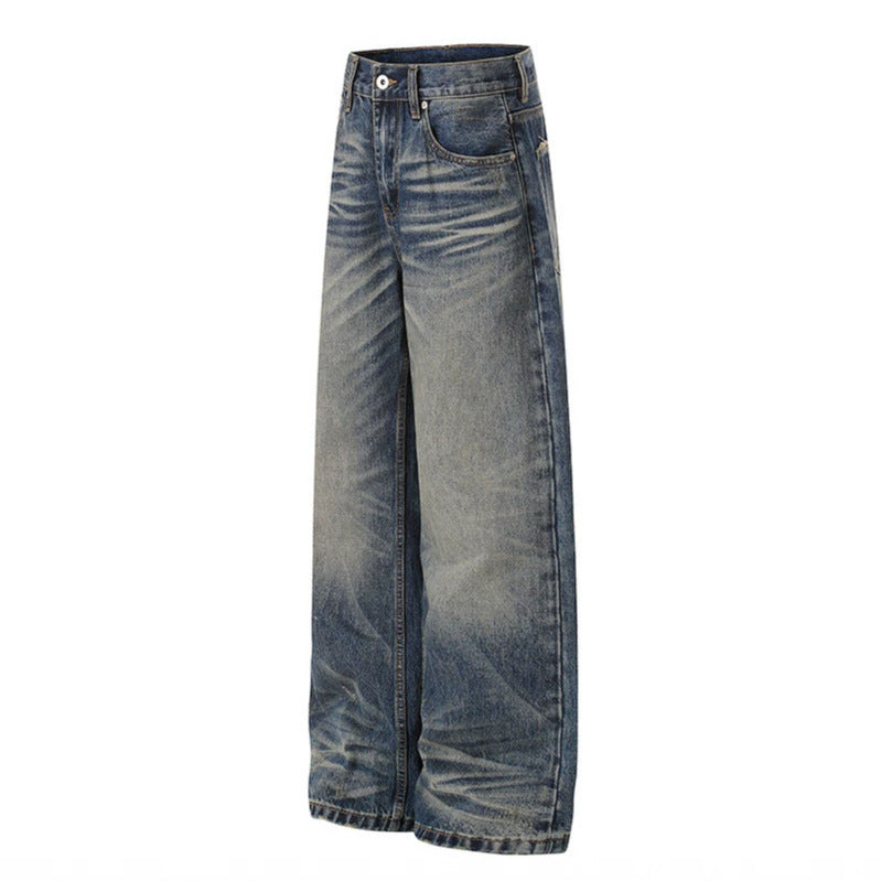 Damen Hochtaillierte weite Denim-Culotte mit Used‑Wash und ausgestellter Silhouette Echoarchiv
