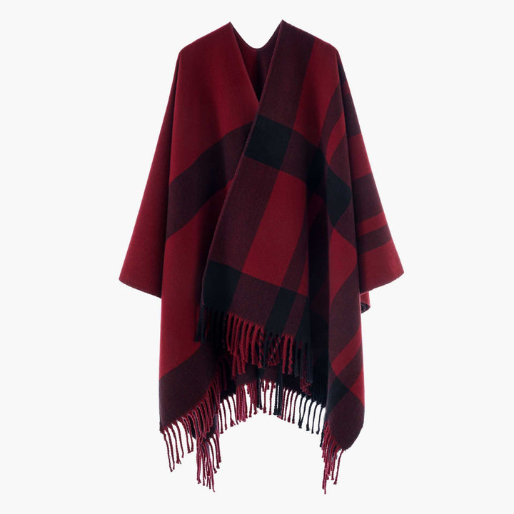 Damen Oversize-Cape mit Glencheck-Muster und Fransenabschluss Echo Archiv