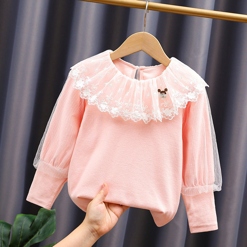 Mädchen Sweatshirt mit eleganter Spitze und transparenten Puffärmeln Echo Archiv