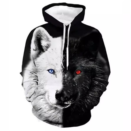 Damen Kreativer Kapuzenpullover mit einzigartigem Wolfsmotiv Echoarchiv