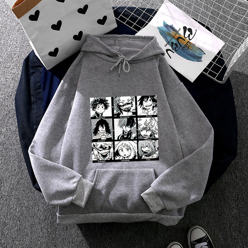 Unisex Kapuzenpullover mit quadratischer Manga-Charakter-Collage, leicht oversizeder Schnitt und Kängurutasche – Auréline