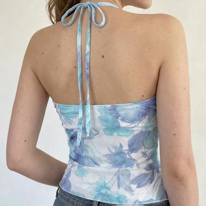 Damen Neckholder-Bluse mit floralem Design und raffiniertem Lockenabschluss Echo Archiv