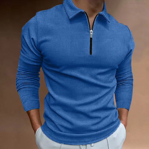 Herren Langarm Polo-Overhemd mit Reißverschluss und strukturiertem Design Echoarchiv
