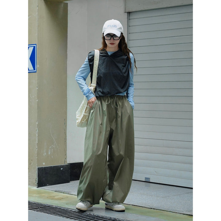Damen Weite Baumwollmix-Baggyhose mit elastischem Tunnelzugbund Echoarchiv