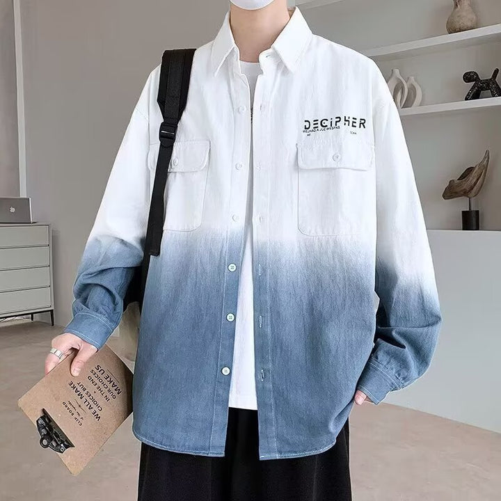 Herren Oversize Dip Dye Baumwollhemd mit Brusttaschen und Verlauffärbung Echoarchiv