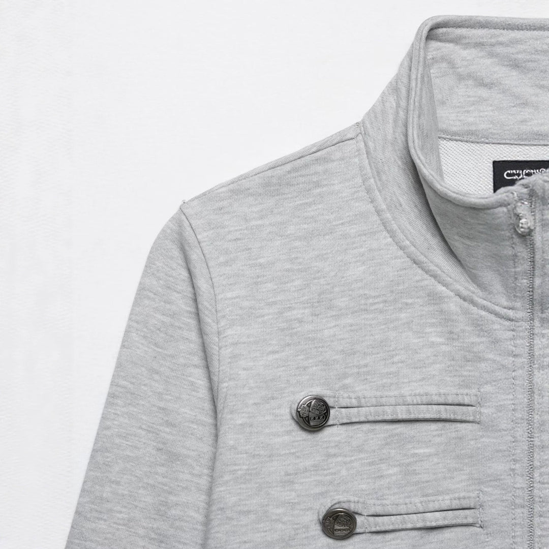 Damen Cropped-Sweatjacke mit Stehkragen und dekorativer Zierknopfleiste Echo Archiv