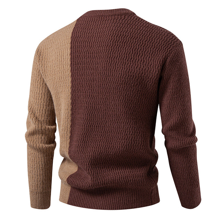 Herren nan zweigeteilter Strukturstrickpullover mit Zierband-Detail und Rundhalsausschnitt Echo Archiv