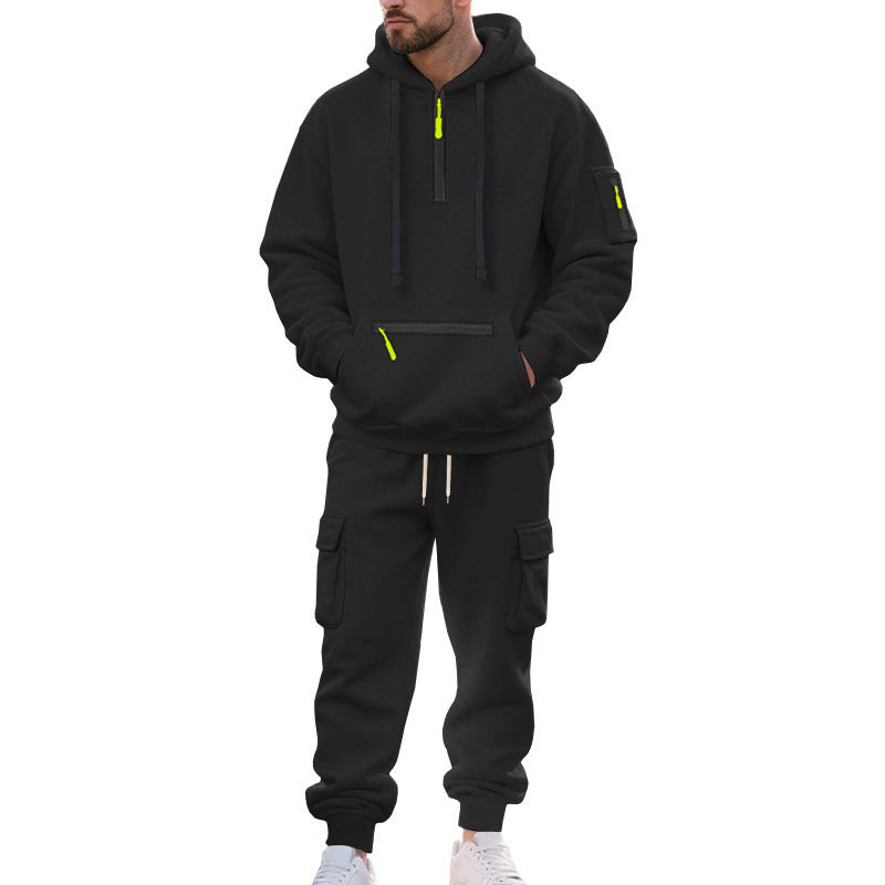 Herren Urbane Cargo-Jogging-Set mit Utility-Hoodie, Reißverschluss-Details und Cargo-Joggers Echoarchiv