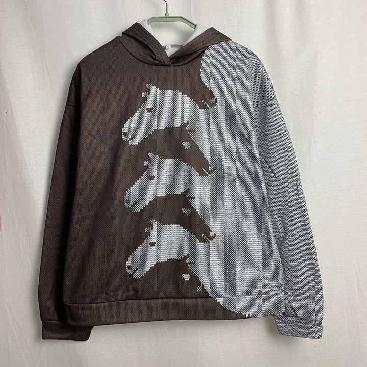 Damen Hoodie mit krEchoarchivtivem Pferdemuster & bequemer Passform | Echoarchiv