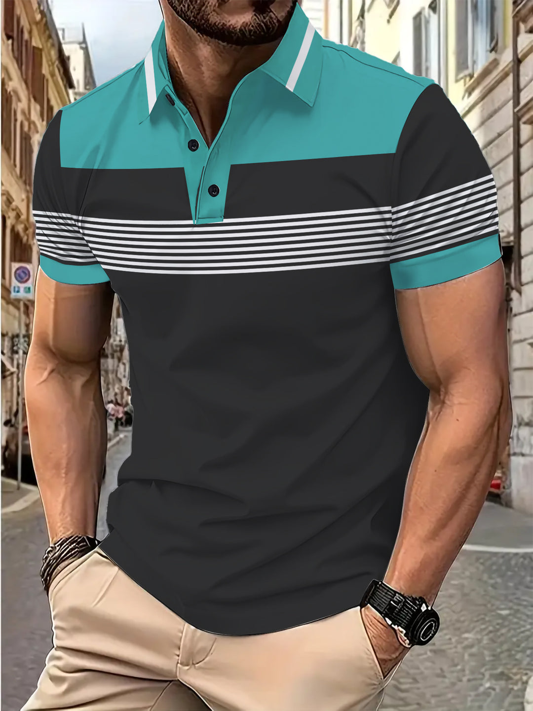 Herren Poloshirt mit modernem Streifendesign und atmungsaktivem Gewebe Echoarchiv