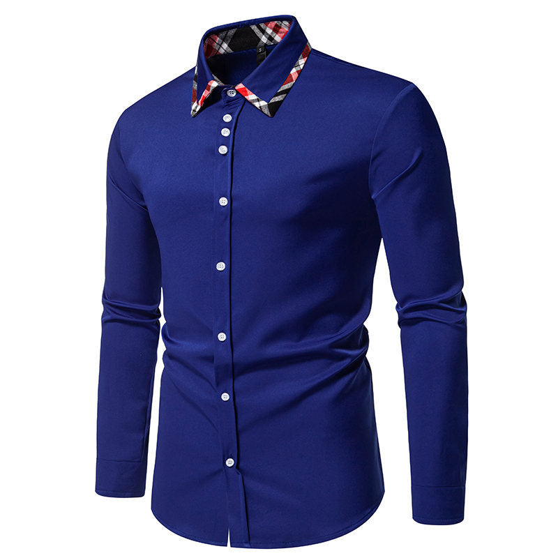 Herren elegantes Langarmhemd mit kontrastierenden Karodetails Echoarchiv