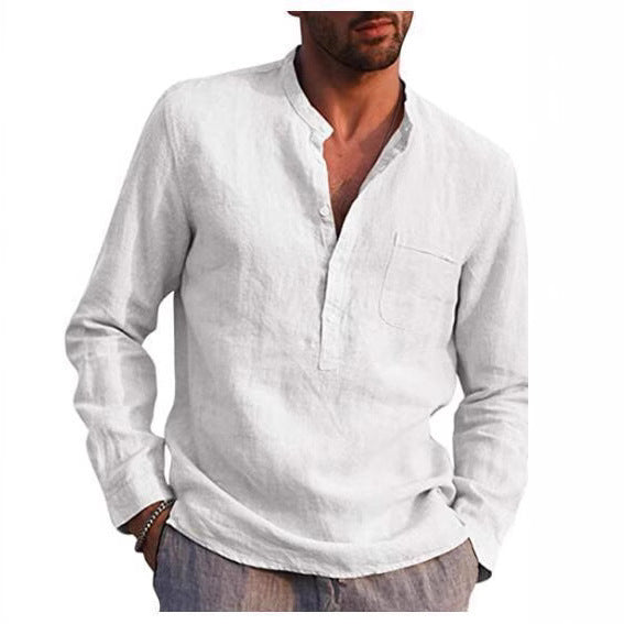 Herren Leinenhemd mit klassischem Henley-Ausschnitt und Brusttasche Echoarchiv