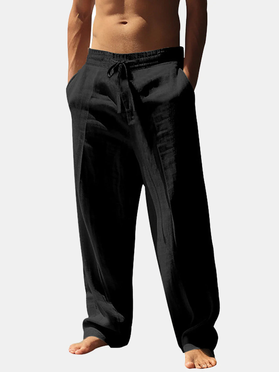 Herren lässige Leinenhose mit elastischem Bund und seitlichen Taschen Echoarchiv