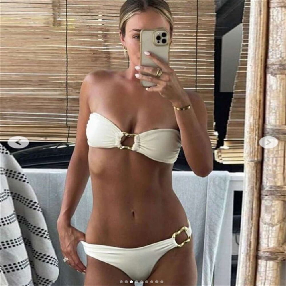 Damen Luxuriöser Bandeau-Bikini mit dekorativen Ringe Echo Archiv
