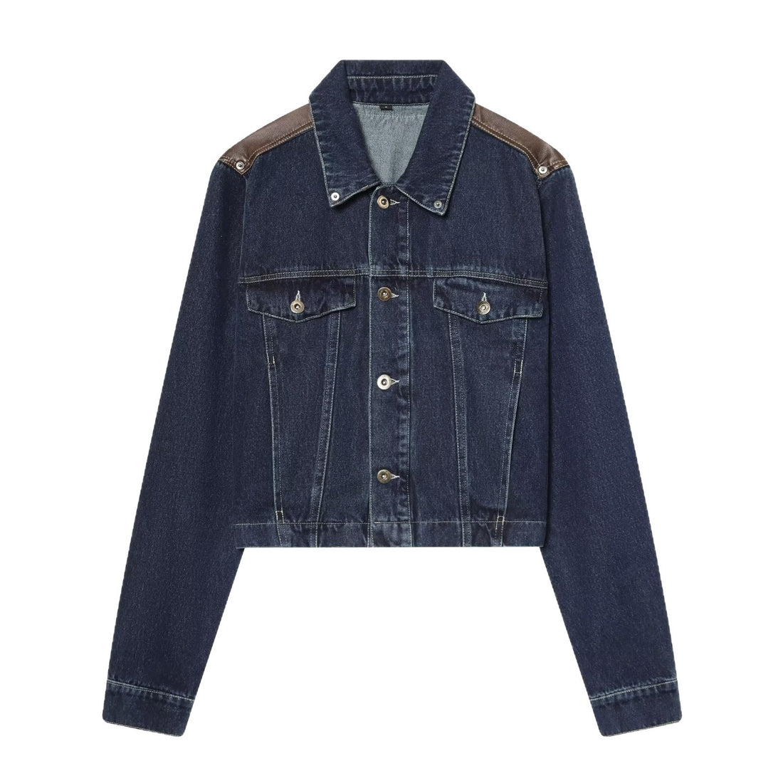 Herren Cropped-Boxy-Jeansjacke mit Lederbesatz an den Schultern Echoarchiv