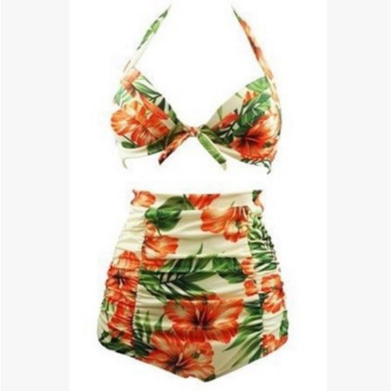 Damen Hoch tailliertes Bikini-Set mit floralem Design und Raffungen Echo Archiv
