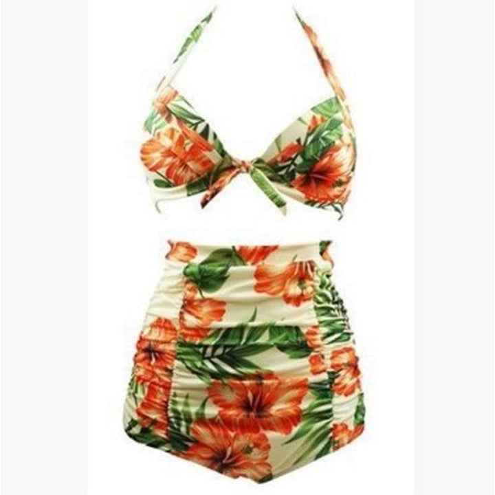 Damen Hoch tailliertes Bikini-Set mit floralem Design und Raffungen Echo Archiv