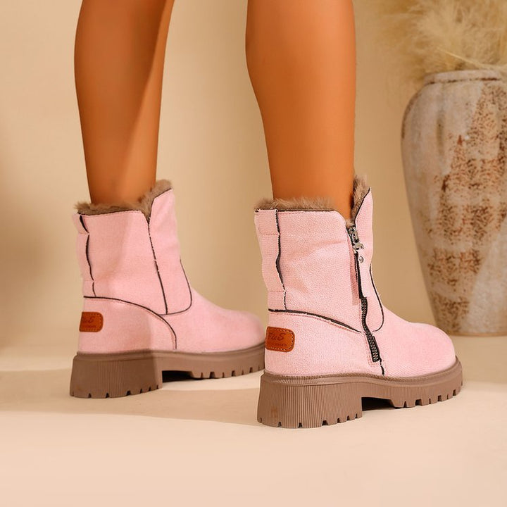 Damen Gefütterte Wildlederoptik Stiefeletten mit Teddyfutter, seitlichem Reißverschluss und profilierter Gummisohle – Varelle