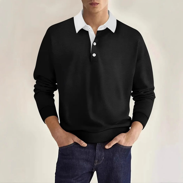 Herren Langarm-Polohemd mit modernem Kragen und strukturierter Oberfläche Echoarchiv