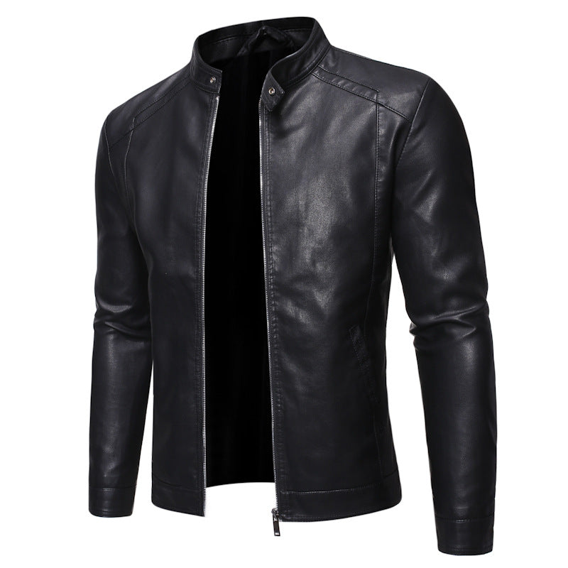 Herren Lederjacke mit modernem Stehkragen und glattem Finish Echoarchiv