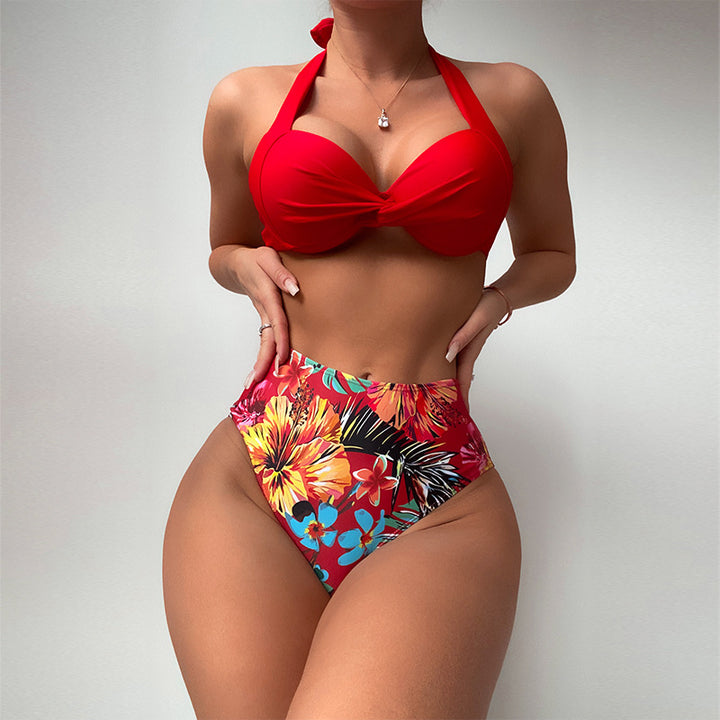 Damen Hoch taillierter Bikini mit eleganter Knotendetails Echo Archiv