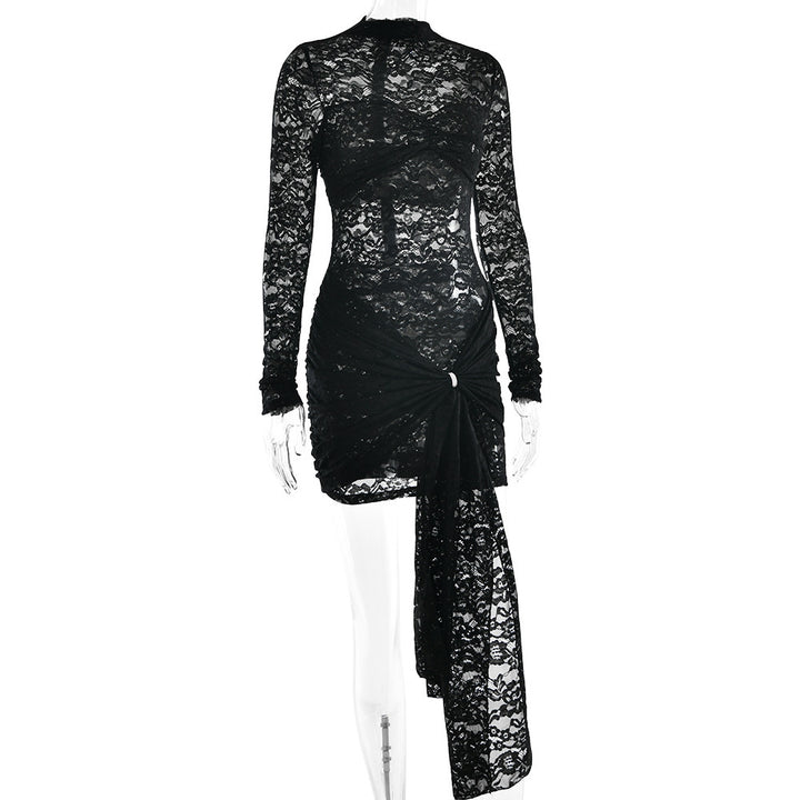 Damen Spitzenkleid mit asymmetrischem Saum und langen Ärmeln Echo Archiv