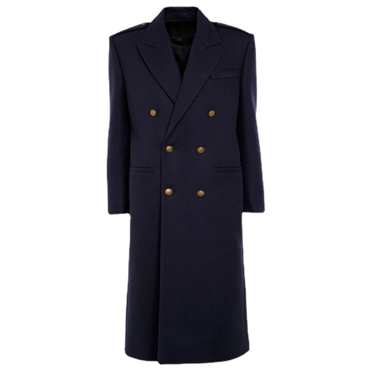 Damen Doppelreihiger Wollmix-Longcoat mit Epauletten und strukturierter Tailoring-Silhouette Echoarchiv