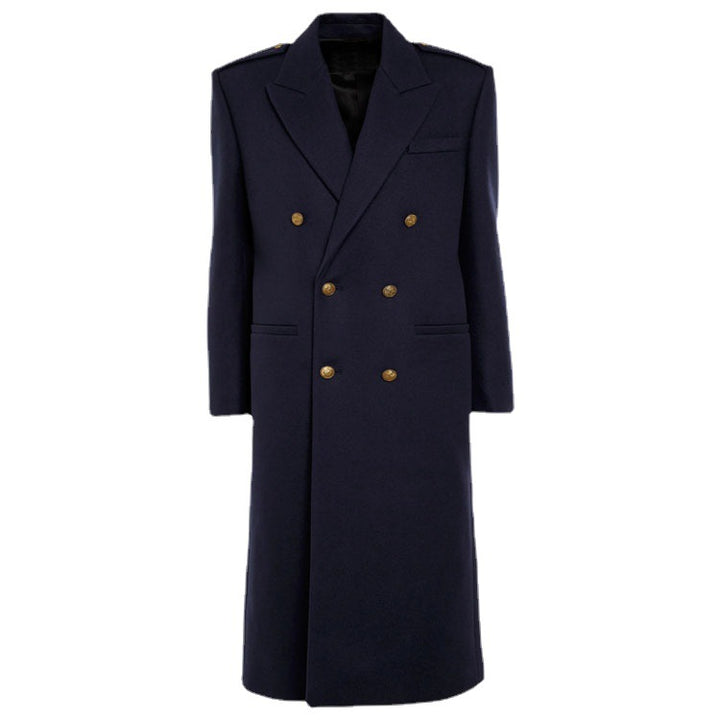 Damen Doppelreihiger Wollmix-Longcoat mit Epauletten und strukturierter Tailoring-Silhouette Echoarchiv