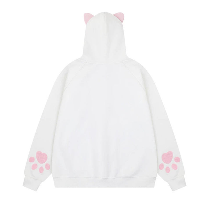 Damen Kapuzen-Sweatjacke mit Ohren, durchgehendem Reißverschluss, Kängurutasche mit Pfoten‑Applikation und verspielten Stickereien Echoarchiv