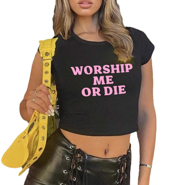 Damen Crop-T-Shirt mit auffälligem Statementdruck Echo Archiv