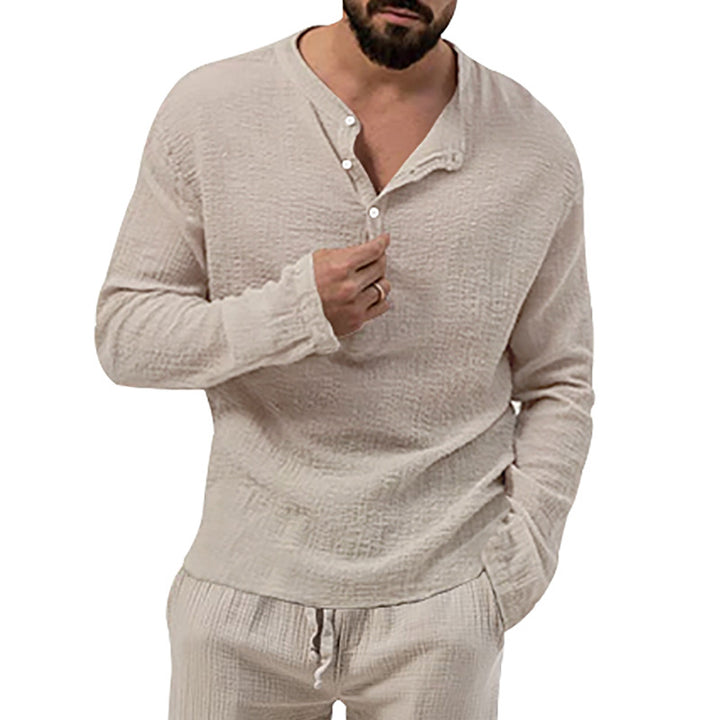 Herren lässiges Langarm-Henley-Shirt mit strukturiertem Stoff Echoarchiv