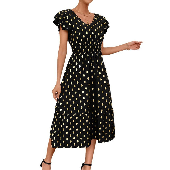 Damen Maxikleid mit Rüschendetails und schimmerndem Punktmuster Echo Archiv