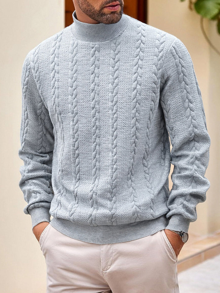 Herren grobgestrickter Zopfstrickpullover mit halbem Stehkragen und elastischen Rippbündchen – Norvane