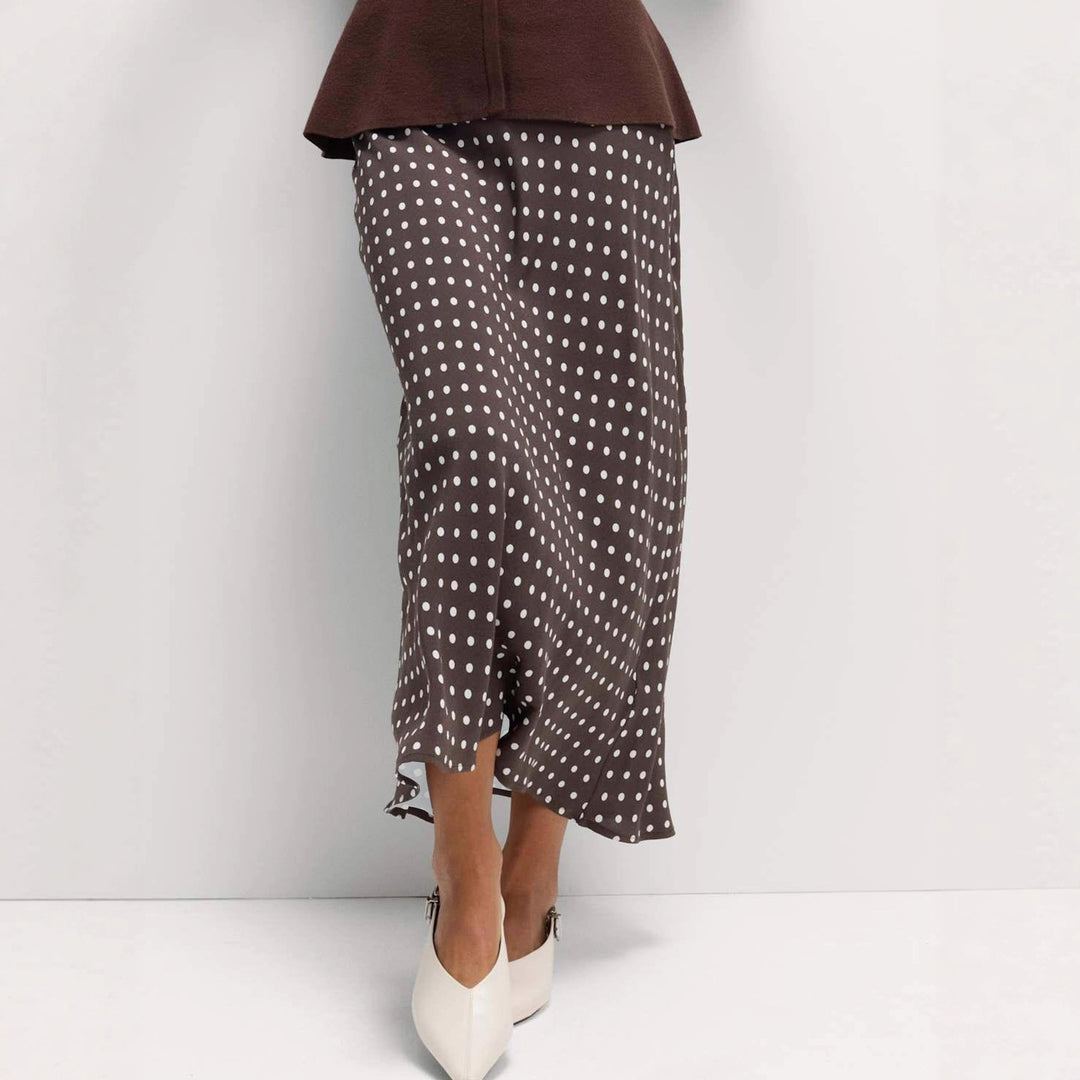 Damen Midirock mit Polka‑Dot Muster, asymmetrischem Saum und seitlichem Schlitz – Avérine